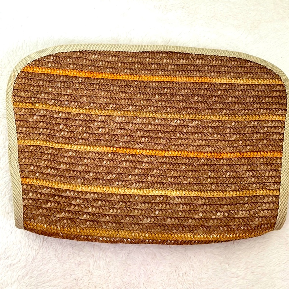 Barbara Bolan For Bolan Too made in Italy straw clutch with canvas trim